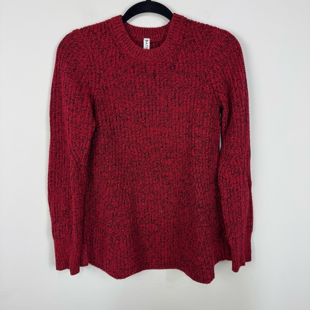 Athleta wool blend red chunky knit sweater holiday warm cozy valentines day